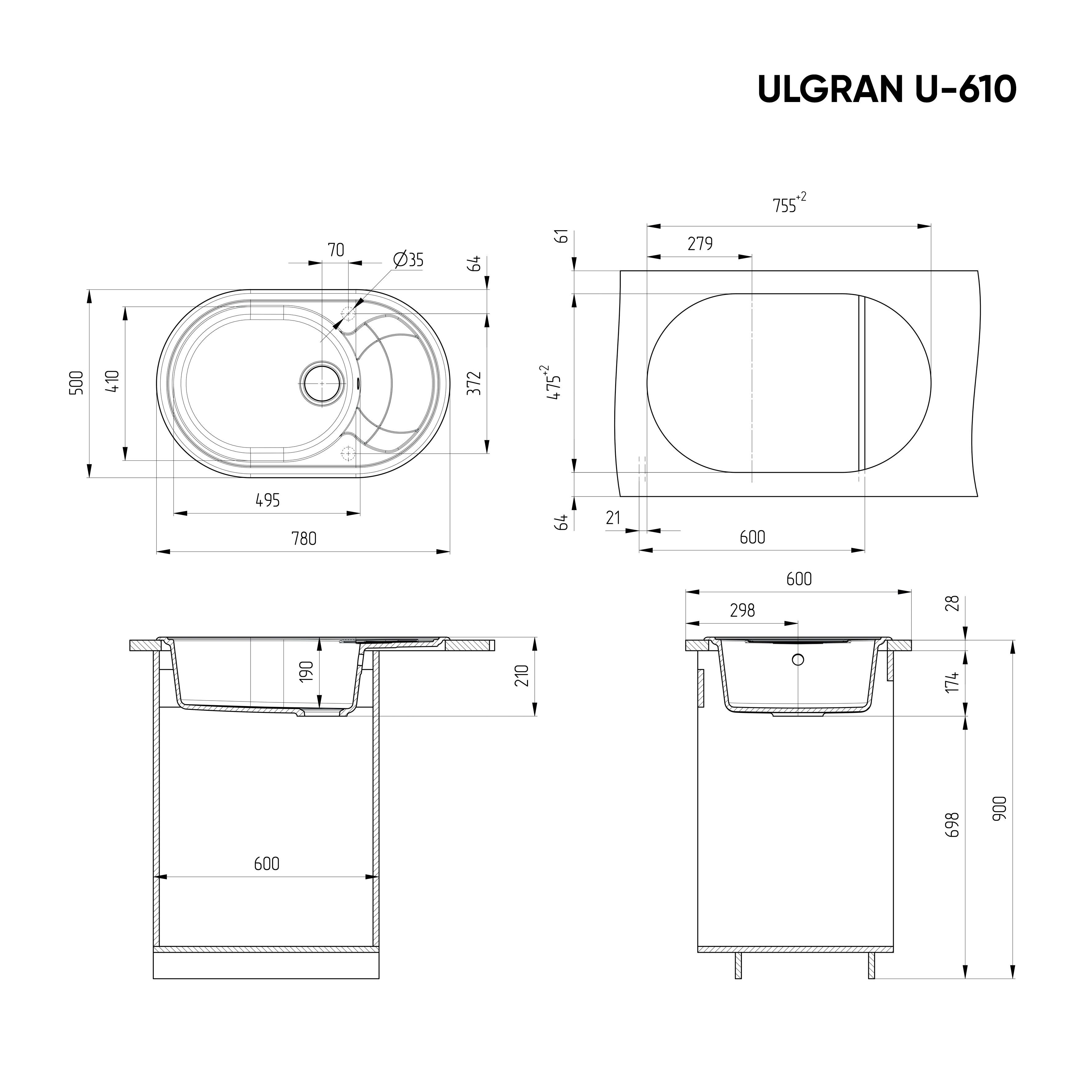 Мойка Ulgran U-610-343 антрацит